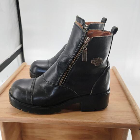 Harley-Davidson Boots Womens Size 9 starter switch Black Leather Double-Zip - Picture 1 of 11